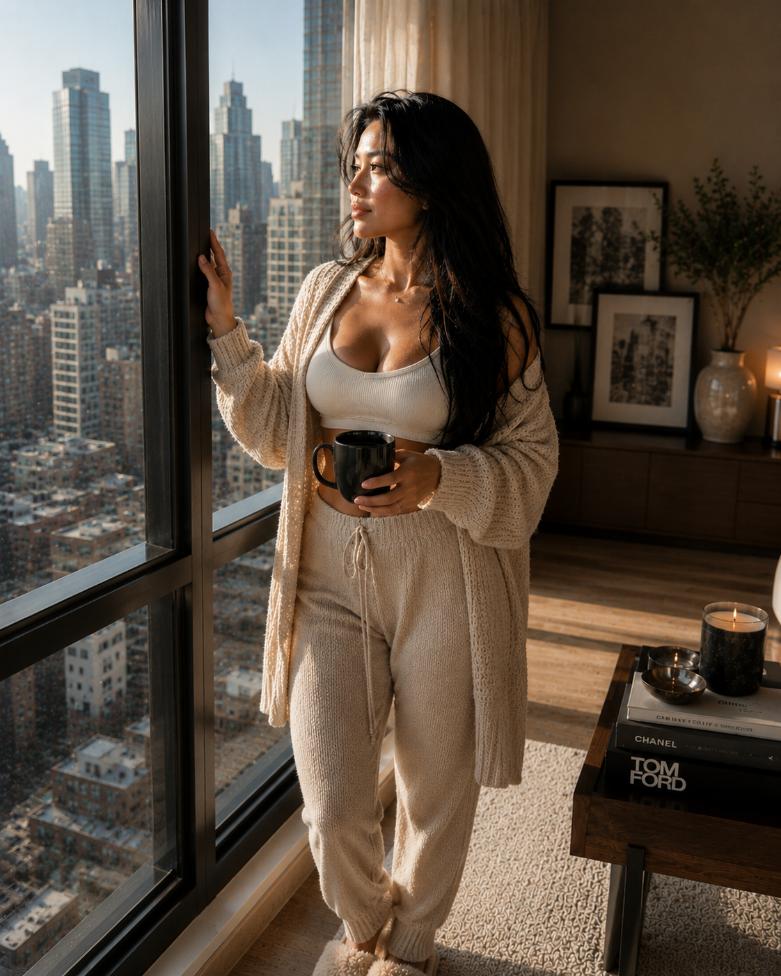 First coffee at the window, the city still waking below.